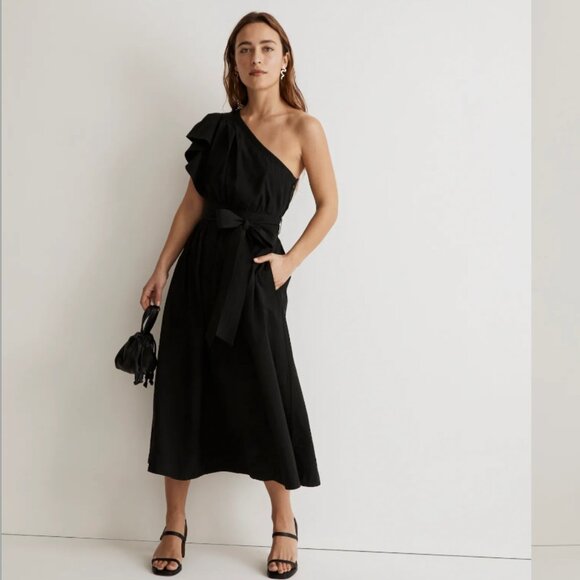 Madewell Ruffled One-Shoulder Midi Dress 12 - Picture 1 of 5